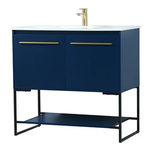 Elegant Decor Sloane 36&quot MDF and Steel Single Bathroom Vanity in Blue
