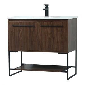 Elegant Decor Sloane 36&quot MDF and Steel Single Bathroom Vanity in Walnut