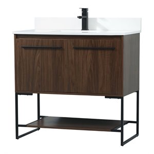Elegant Decor Sloane 36&quot MDF Single Bathroom Vanity with Backsplash in Walnut
