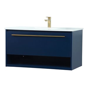 Elegant Decor Roman 36&quot Aluminum Alloy MDF Single Bathroom Vanity in Blue