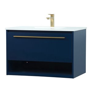 Elegant Decor Roman 30&quot Aluminum Alloy MDF Single Bathroom Vanity in Blue