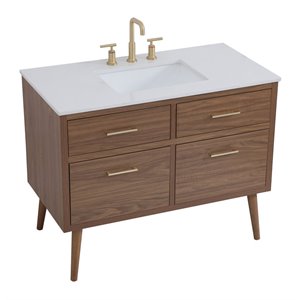 Elegant Decor Boise 42&quot Engineered Stone Steel Bathroom Vanity in Walnut Brown