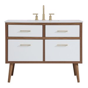 Elegant Decor Boise 42&quot Engineered Stone Steel Bathroom Vanity in White