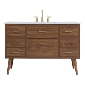 Elegant Decor Boise 48&quot Engineered Stone Steel Bathroom Vanity in Walnut Brown