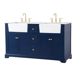 Elegant Decor Franklin 60&quot Aluminum MDF Double Bathroom Vanity in Blue