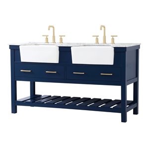 Elegant Decor Clement 60&quot Aluminum MDF Double Bathroom Vanity in Blue