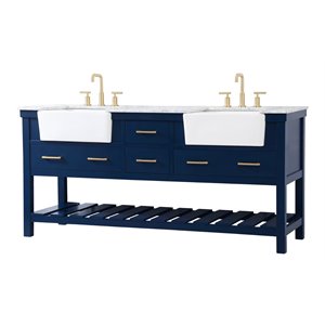 Elegant Decor Clement 72&quot Aluminum MDF Double Bathroom Vanity in Blue
