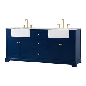 Elegant Decor Franklin 72&quot Aluminum MDF Double Bathroom Vanity in Blue