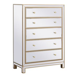Elegant Decor Reflexion 34&quot 5-Drawer Metal MDF Mirrored Cabinet in Gold