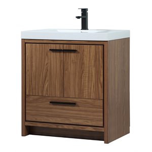 Elegant Decor Wyatt 30&quot Aluminum MDF Single Bathroom Vanity in Walnut Brown