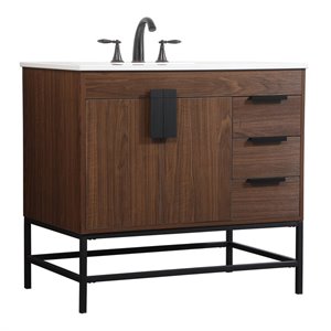 Elegant Decor Eugene 36&quot Aluminum MDF Single Bathroom Vanity in Walnut