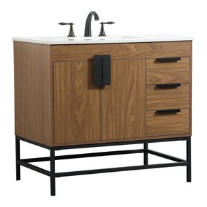 Elegant Decor Eugene 36&quot Aluminum MDF Single Bathroom Vanity in Walnut Brown