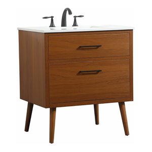 Elegant Decor Boise 30&quot Aluminum MDF Single Bathroom Vanity in Teak