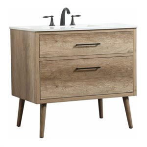 Elegant Decor Boise 36&quot Aluminum MDF Single Bathroom Vanity in Natural Oak