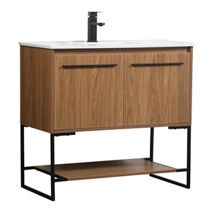 Elegant Decor Sloane 36&quot Aluminum MDF Single Bathroom Vanity in Walnut Brown