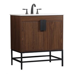 Elegant Decor Eugene 30&quot Aluminum MDF Single Bathroom Vanity in Walnut