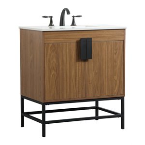 Elegant Decor Eugene 30&quot Aluminum MDF Single Bathroom Vanity in Walnut Brown