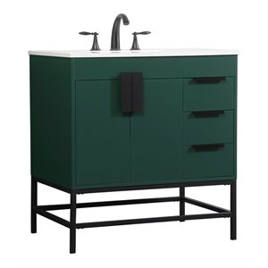 Elegant Decor Eugene 32&quot Aluminum MDF Single Bathroom Vanity in Green