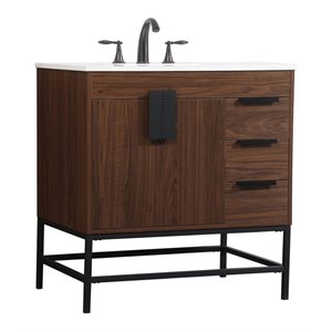 Elegant Decor Eugene 32&quot Aluminum MDF Single Bathroom Vanity in Walnut