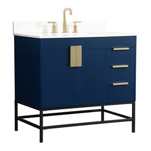 Elegant Decor Eugene 36&quot MDF Single Bathroom Vanity with Backsplash in Blue