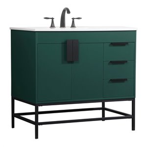 Elegant Decor Eugene 36&quot Aluminum MDF Single Bathroom Vanity in Green