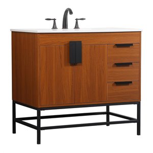 Elegant Decor Eugene 36&quot Aluminum MDF Single Bathroom Vanity in Teak