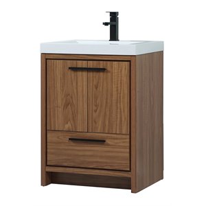 Elegant Decor Wyatt 24&quot Aluminum MDF Single Bathroom Vanity in Walnut Brown