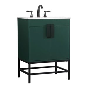 Elegant Decor Eugene 24&quot Aluminum MDF Single Bathroom Vanity in Green