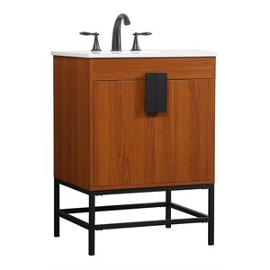Elegant Decor Eugene 24&quot Aluminum MDF Single Bathroom Vanity in Teak