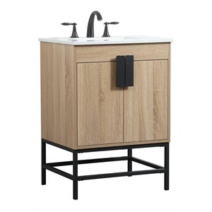 Elegant Decor Eugene 24&quot Aluminum MDF Single Bathroom Vanity in Mango Wood