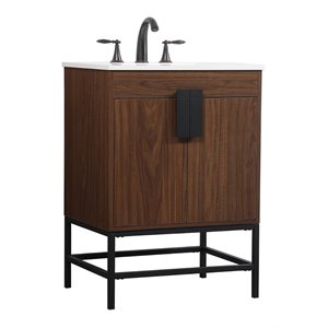 Elegant Decor Eugene 24&quot Aluminum MDF Single Bathroom Vanity in Walnut