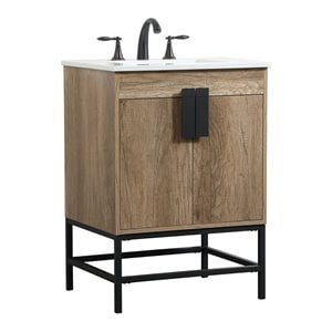 Elegant Decor Eugene 24&quot Aluminum MDF Single Bathroom Vanity in Natural Oak