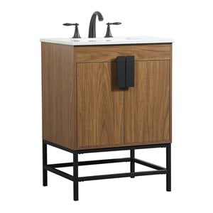 Elegant Decor Eugene 24&quot Aluminum MDF Single Bathroom Vanity in Walnut Brown