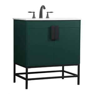 Elegant Decor Eugene 30&quot Aluminum MDF Single Bathroom Vanity in Green