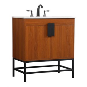Elegant Decor Eugene 30&quot Aluminum MDF Single Bathroom Vanity in Teak