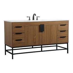 Elegant Decor Eugene 60&quot Aluminum MDF Single Bathroom Vanity in Walnut Brown