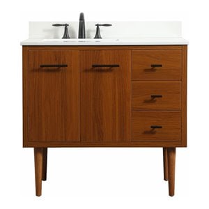 Elegant Decor Cyrus 36&quot MDF Single Bathroom Vanity with Backsplash in Teak