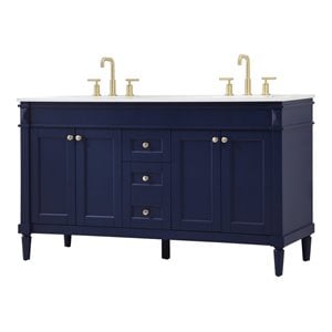 Elegant Decor Bennett 60&quot Aluminum MDF Double Bathroom Vanity in Blue