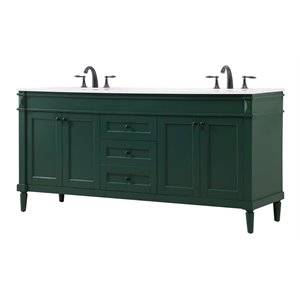 Elegant Decor Bennett 72&quot Aluminum MDF Double Bathroom Vanity in Green