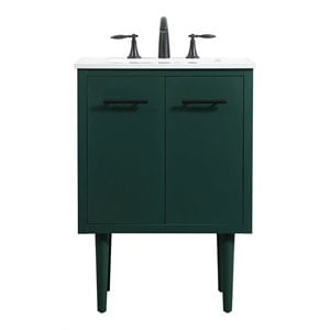 Elegant Decor Cyrus 24&quot Aluminum MDF Single Bathroom Vanity in Green