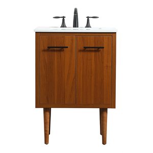 Elegant Decor Cyrus 24&quot Aluminum MDF Single Bathroom Vanity in Teak