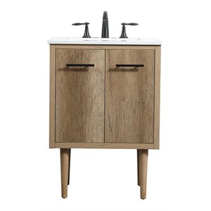 Elegant Decor Cyrus 24&quot Aluminum MDF Single Bathroom Vanity in Natural Oak