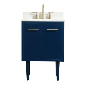 Elegant Decor Cyrus 24&quot MDF Single Bathroom Vanity with Backsplash in Blue