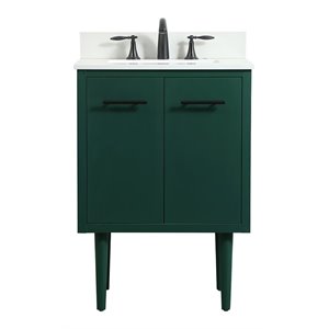Elegant Decor Cyrus 24&quot MDF Single Bathroom Vanity with Backsplash in Green