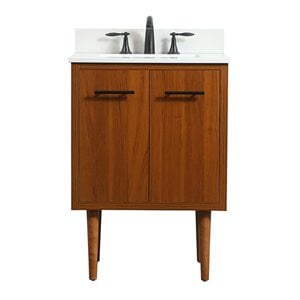 Elegant Decor Cyrus 24&quot MDF Single Bathroom Vanity with Backsplash in Teak