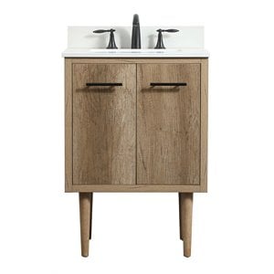 Elegant Decor Cyrus 24&quot MDF Single Bathroom Vanity with Backsplash - Natural Oak