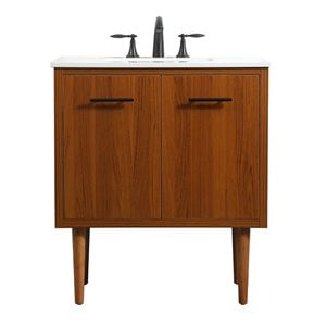 Elegant Decor Cyrus 30&quot Aluminum MDF Single Bathroom Vanity in Teak