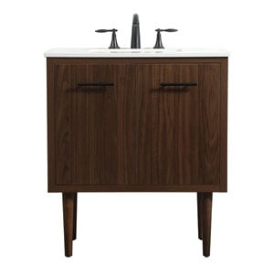 Elegant Decor Cyrus 30&quot Aluminum MDF Single Bathroom Vanity in Walnut