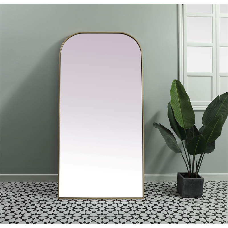 Elegant Decor Blaire Arch Modern Wood/Metal Full Length Mirror in Brass