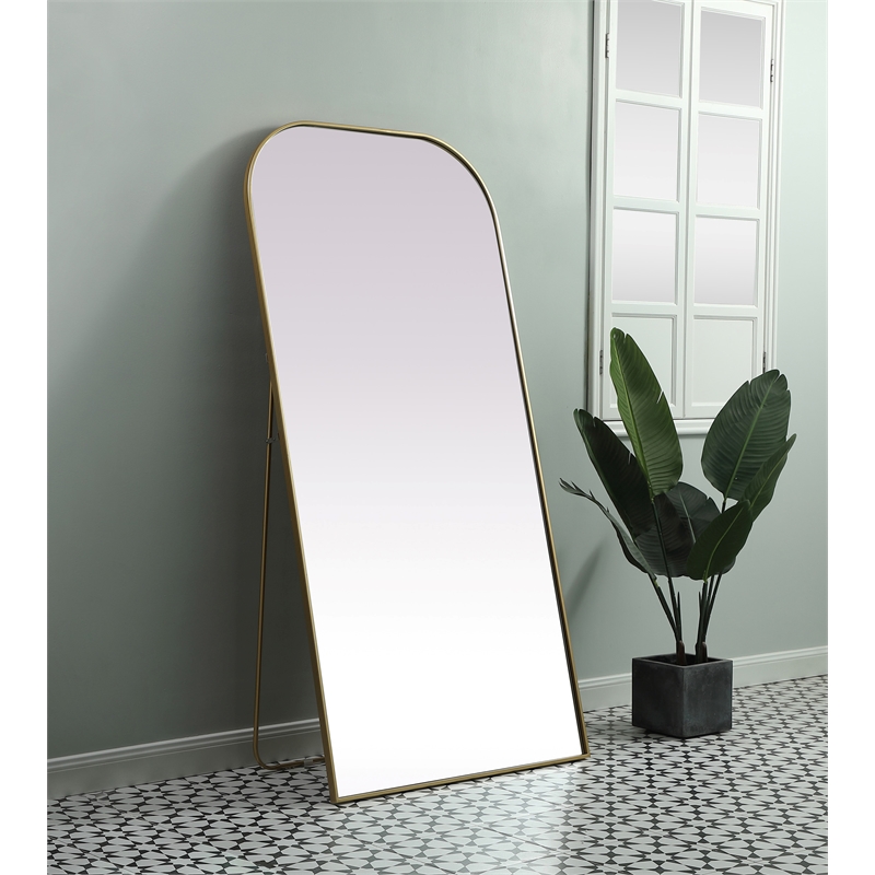 Elegant Decor Blaire Arch Modern Wood/Metal Full Length Mirror in Brass